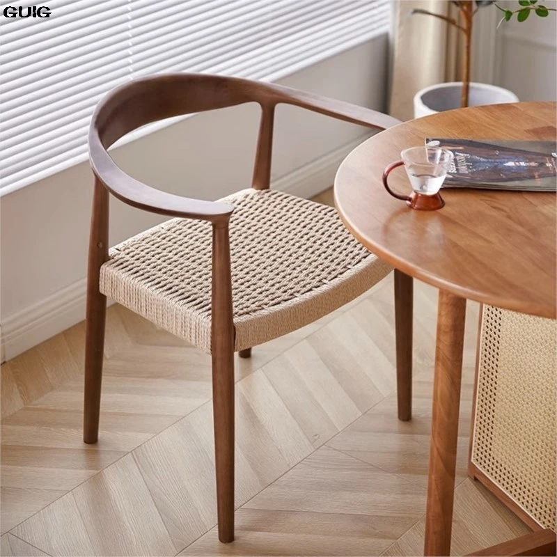 GUIG Japanese Casual Armchair Study Chair Tea Room Negotiation Chair Kraft Paper Rope Double-sided Braided Rope Dining Chair Hot - Image 4
