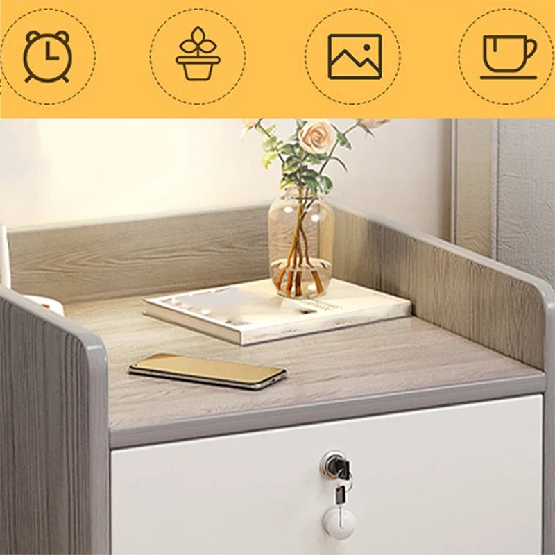 Modern Simple Nordic Bedside Table Drawer with Lock Storage Nightstand Sideboard Bedroom Furniture Multi-Layer Storage Cabinet - Image 4
