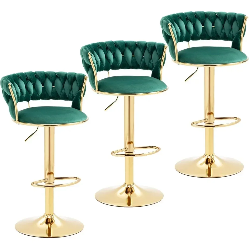 Modern Velvet Bar Stools Set of 3, Swivel Counter Height Barstools Bar Height Adjustable Counter Stools Kitchen Bar Chairs - Image 2