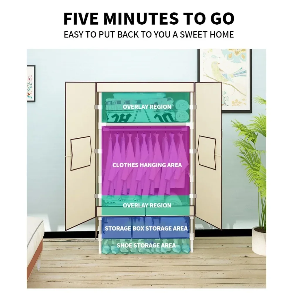 2024 Internet celebrity simple fabric wardrobe, door opening type household fabric wardrobe with 3 storage boxes, Storage locker - Image 5