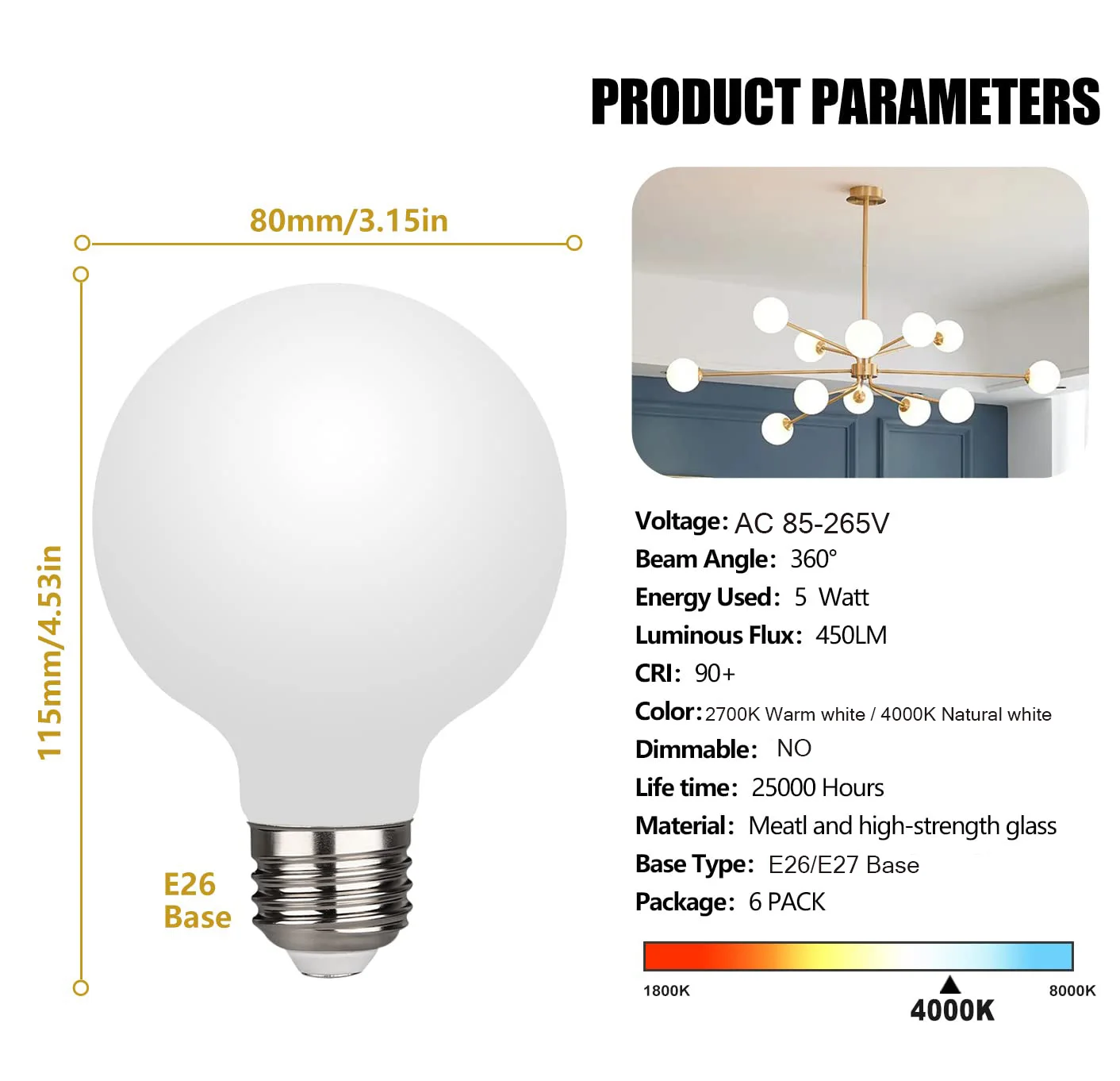 Edison LED Light Bulb E27 5W G80 Frosted Glass Bulb 85V-265V Globe Ball Bulb Warm White 2700K Natural white 4000K Lampada LED La - Image 2