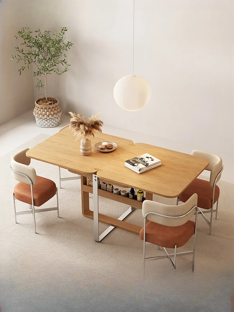 Japanese Folding Dining Table and Chair Combination, Nordic Modern Simple Home Wood Style Multi-functional Dining Table - Image 3