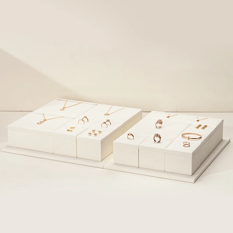 Ciyye Beige Premium Jewelry Display Stand for Rings Necklaces Earrings Display Counter Showcase Block Jewelry Display Props Set - Image 6