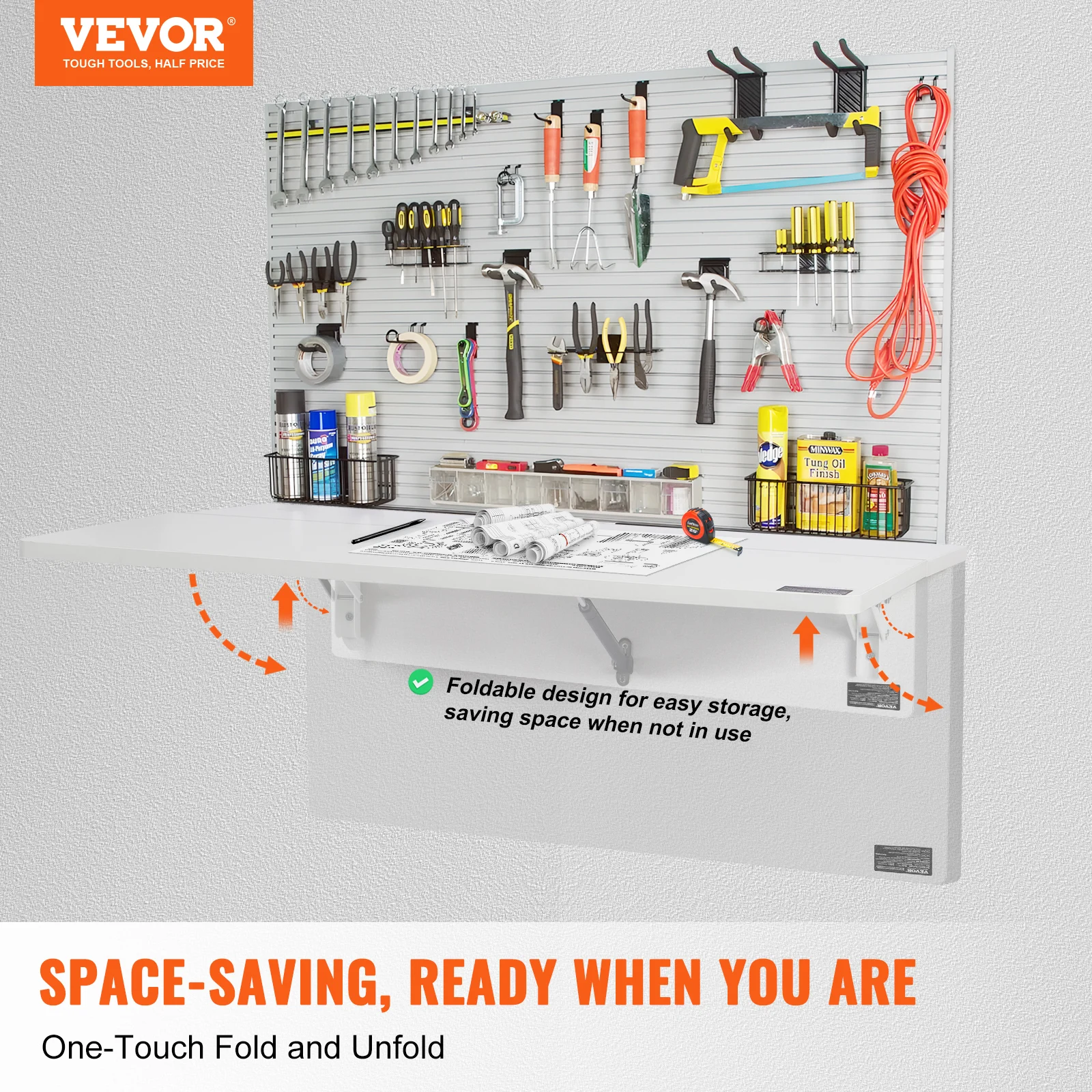 VEVOR Folding Table Wall Mounted Floating Computer Desk with Iron Bracket Drop Leaf Table for Wall Space Saver Home Office - Image 2