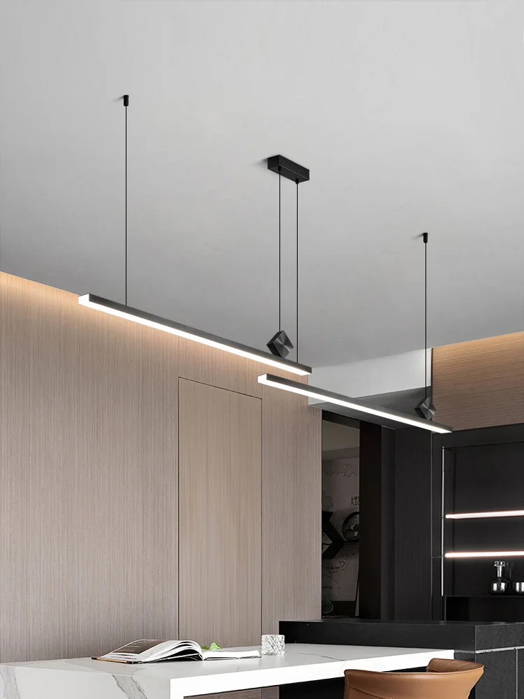 Aluminum dining room chandelier modern Nordic black geometric strip light office dining table island bar light