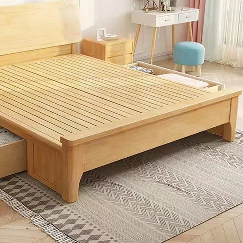 Minimalist Couple Bed Wood Modern Queen Size Hotel Bedroom Bed Lounge Luxury Camas Y Muebles Para El Hogar Home Furniture - Image 5