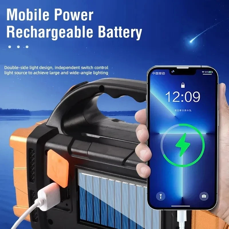 Portable Powerful USB Rechargeable Flashlight Solar LED Light With COB Work Light 4 Gear Charge Mobile Phone Camping Lamp - Image 3