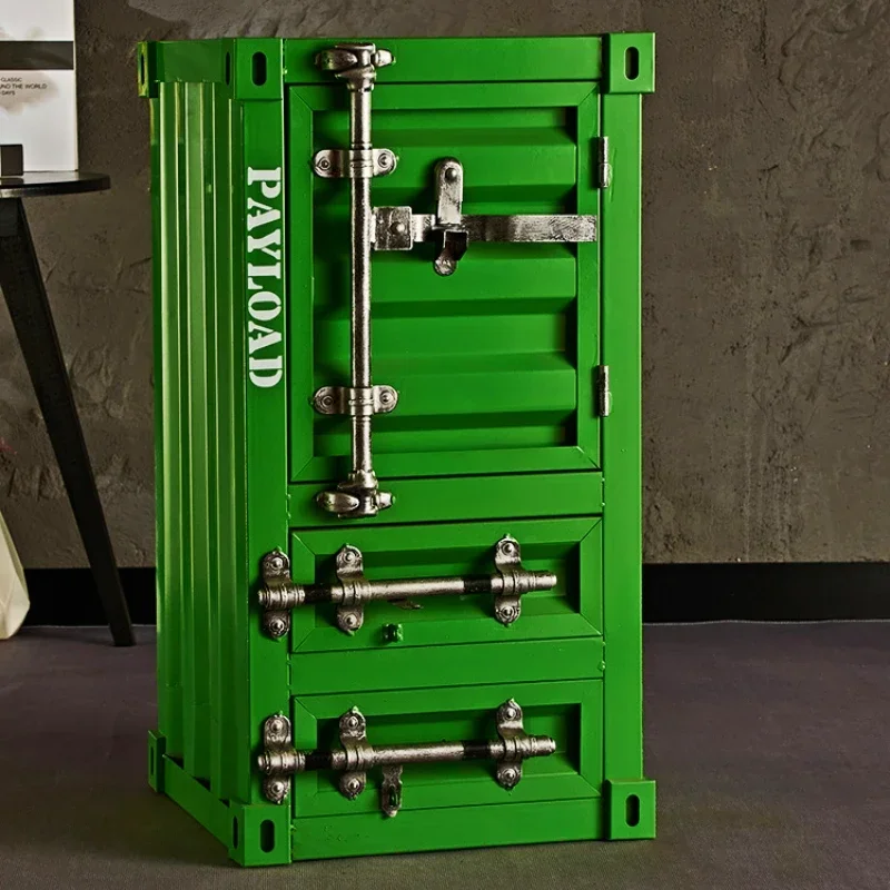 Industrial Bedside CabinetRetro Iron Art Storage Cabinet with Drawer Colorful Sheet Metal Nightstand for Bedroom and Living Room