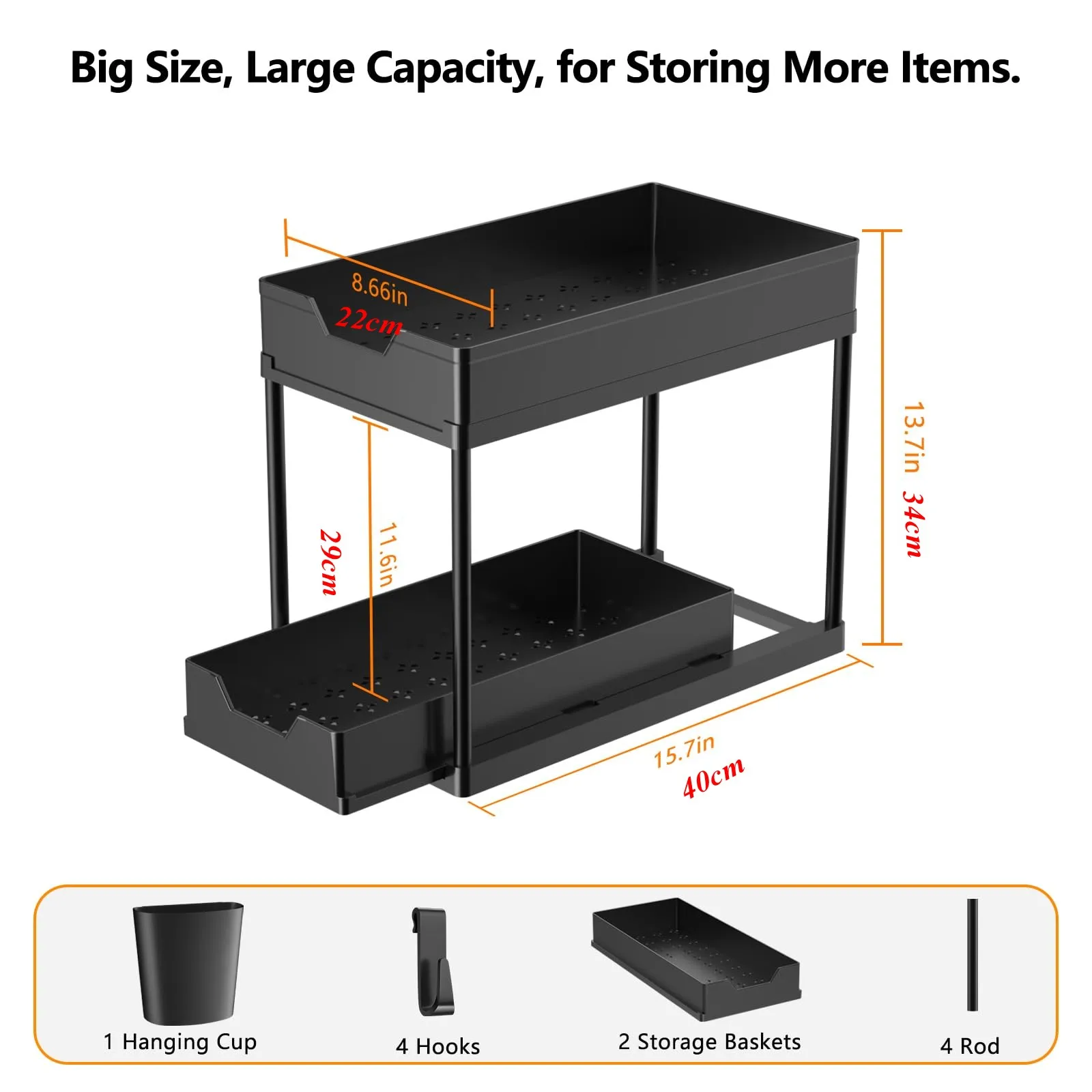 Under Sink Organizer and Storage, Kitchen Organization Rack with Double Sliding Cabinet Drawers, Multi-Purpose Storage Shelf Hol - Image 2