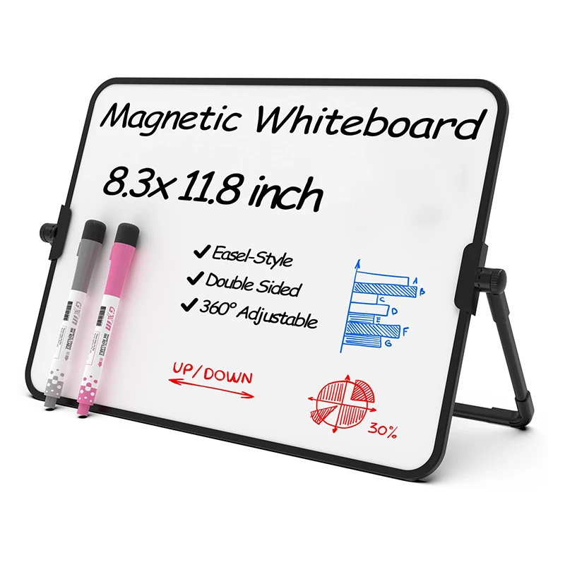 A4 Double-Sided Magnetic Whiteboard Dry Erase Portable Calendar Office Note Message Stand (Black) Easel Writing Tablet Black