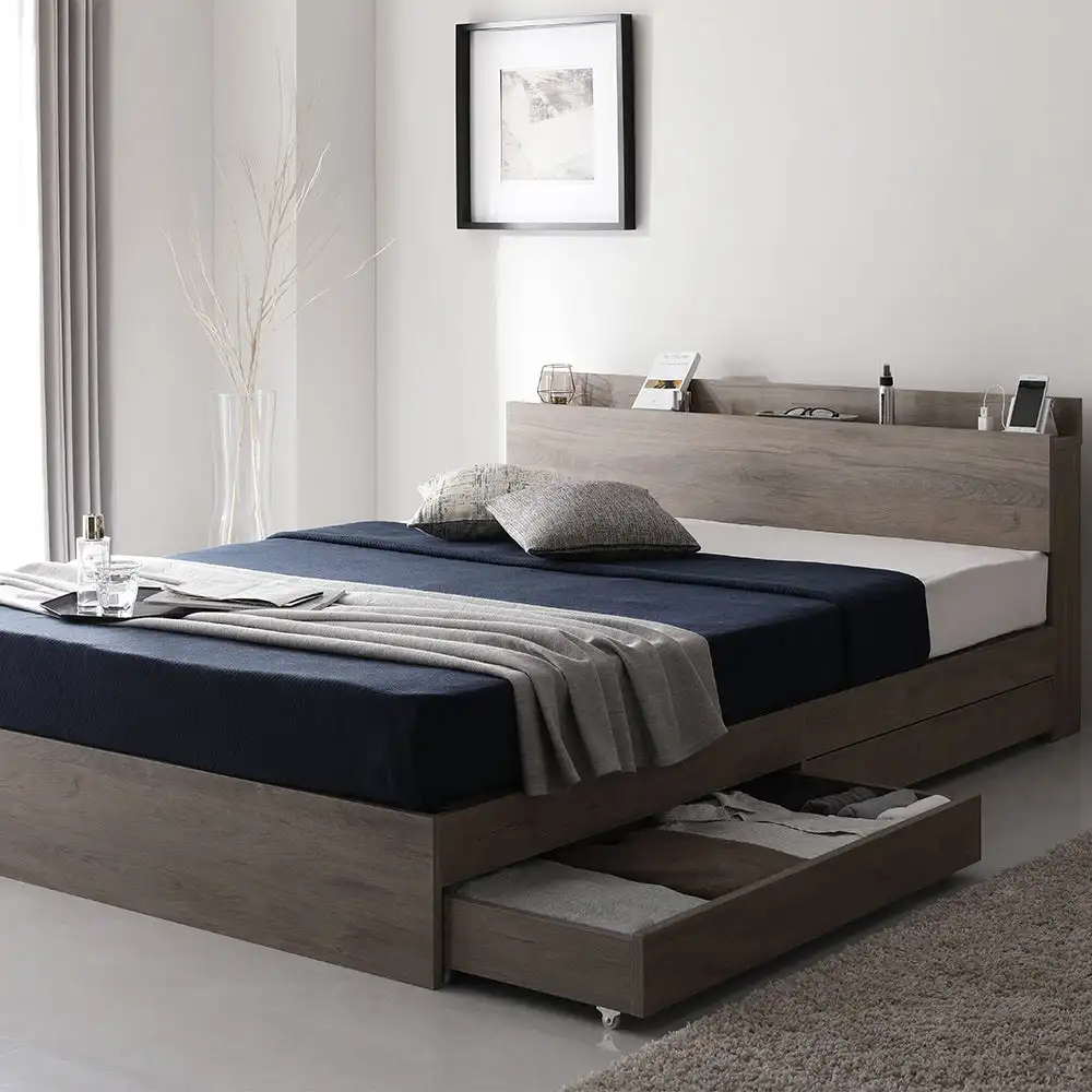 Customized Modern Bedrooms Sets Wood Storage Beds MDF Tatami Double Bed Frame With Storage and Headboard - Image 5