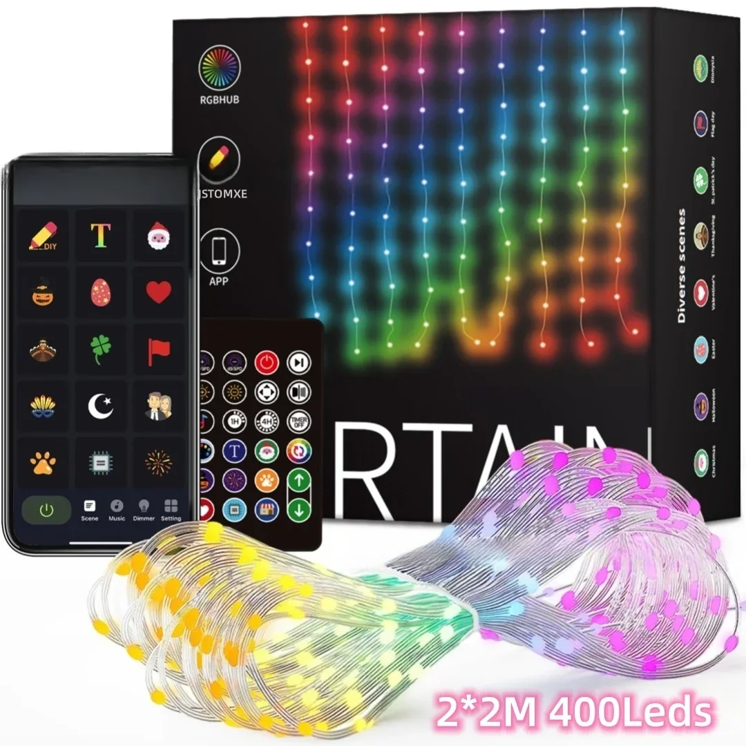 5V USB Led Smart Curtain Lights Bluetooth App LED String RGB Fairy Lights DIY PictureText Led Display Christmas Party Decoration - Image 2