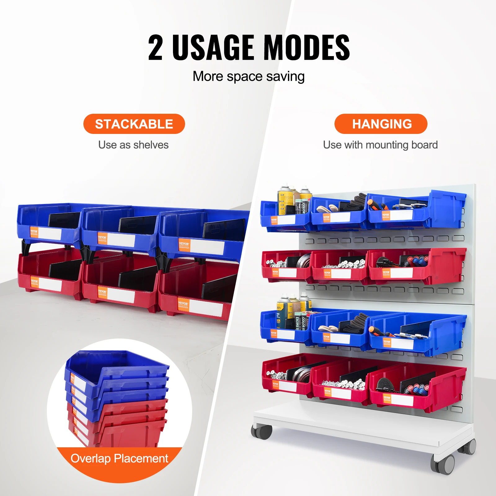 VEVOR 6/12/24pcs Garage Storage Bin Hanging Stackable Wall Mounted Organizer Bin Stacking Containers for Closet Kitchen Office - Image 3