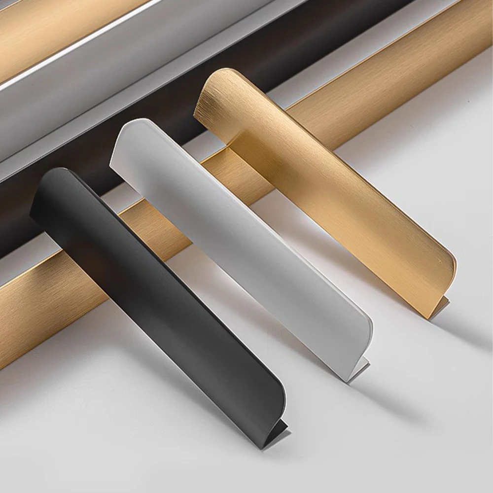 Hidden Furniture Handles Gold Black White Kitchen Cabinet Pulls Punch Free Handles for Cabinets and Drawers Arc Wardrobe Pulls - Image 4