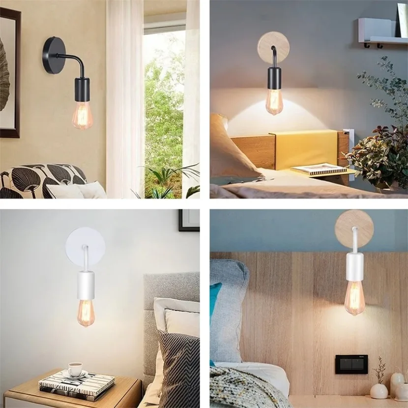 E27 Nordic Industrial Retro Wall Lamp Wooden Iron Art Lamp 110V220V Indoor Restaurant Corridor Bedroom Living Room Wall Lamp - Image 2