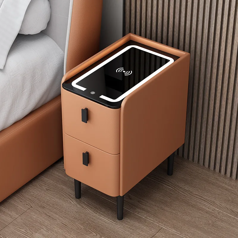 Solid Wood Bedside Table Nordic Style Smart Bedroom Nightstands with Wireless Charging USB Bluetooth Storage Cabinet - Image 4