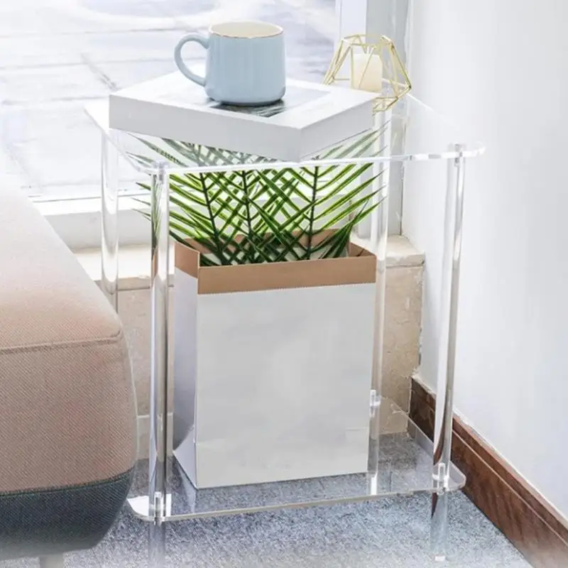 Acrylic Coffee Table Square Side Table Accent Table Sofa Bedside Table Clear Double Tier Snack Tea Side Table For Living Room - Image 4