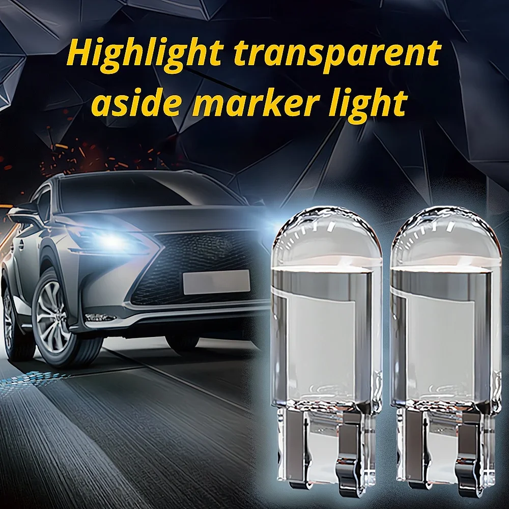 2PCS W5W 194 T10 Glass Housing Cob LED Home Bulb 6000K Wedge License Plate Lamp Dome Light White Diedo Auto Interior Read 12V DC - Image 3