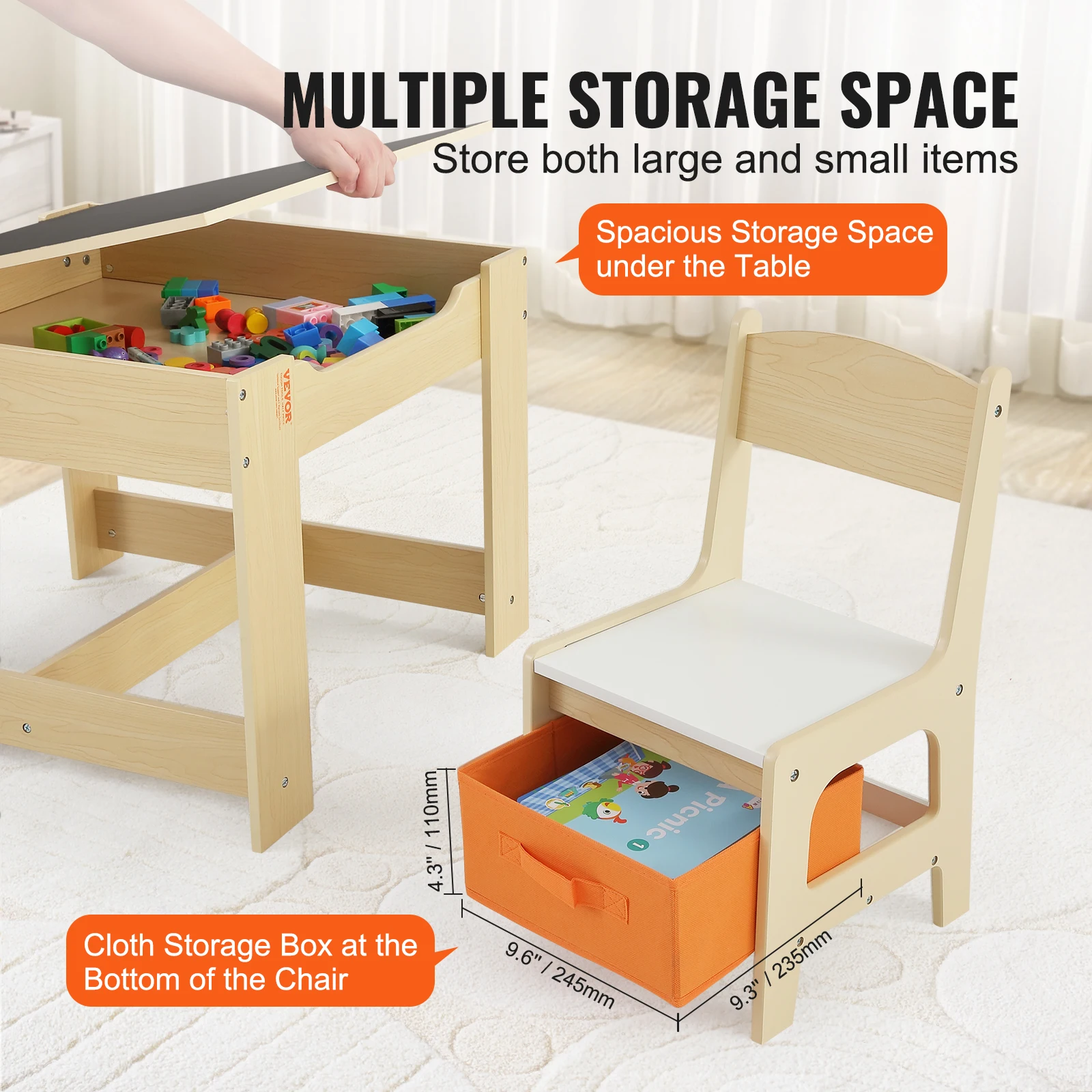 VEVOR Kids Table and Chair Set Wooden Activity Table with Storage Space and Boxes Kids Play Table for Art Craft Reading Learning - Image 3