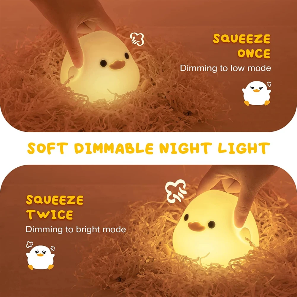 Led Cute Silica Gel Bean Duck Night Light With Touch Sensor Rechargeable Table Lamp Bedside Lamp For Bedroom Living Room - Image 4