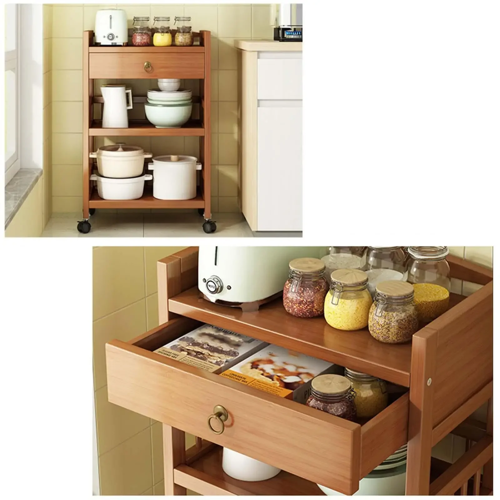 Wooden Moveable Bookshelf Trolley, Activity End Table, Corner Cabinet, Living Room, Dining Room, Sofa Side Table, High Quality - Image 5