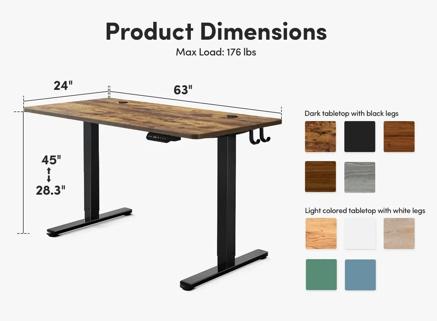 Height Adjustable Electric, 63 x 24 Inches Table, Sit Stand Home Office Desk with Splice Board, Black Frame/Rustic Brown Top - Image 2
