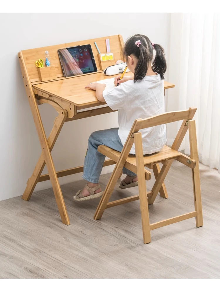 Bamboo Children Study Desk Living Room Foldable Writing Desk Chair Household Space-saving Portable Child Table Home Furniture