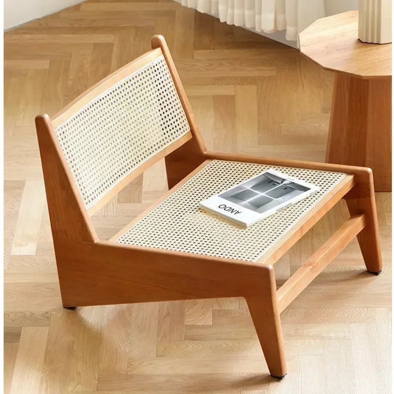 Comfortable Rattan Weaving Dining Chair Nordic Solid Wood Furniture Living Room Relaxing Recliner Chair Single Sofa Nordic Style - Image 4