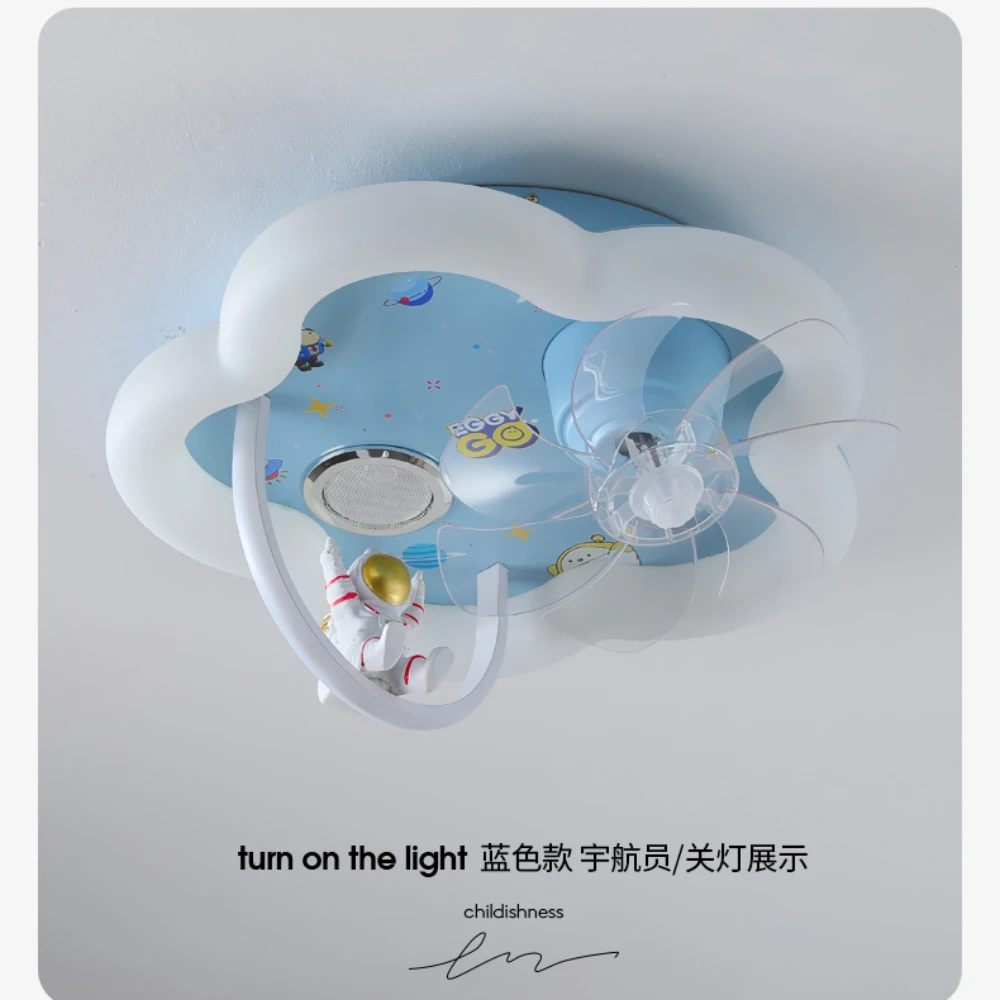 New LED Kids Room Ceiling Light Cartoon Astronaut Voice-activated Bluetooth Music Fan Lights Boys and Girls Bedroom Lamp - Image 6