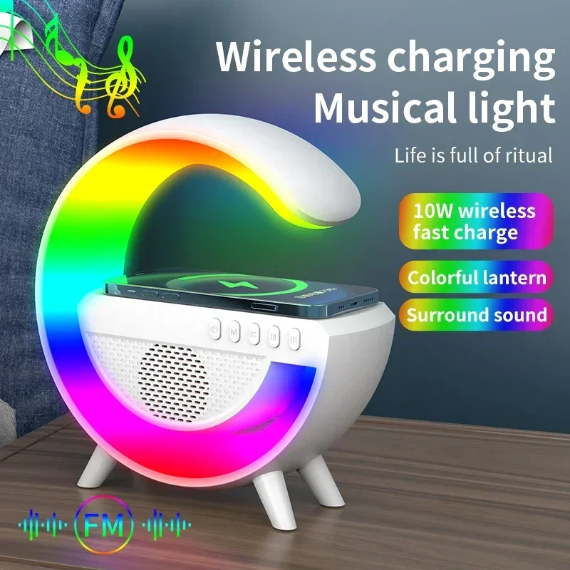Multifunction Wireless Charger Pad Stand Speaker RGB TF Night Light 15W Fast Charging Station for iPhone Samsung Xiaomi Huawei