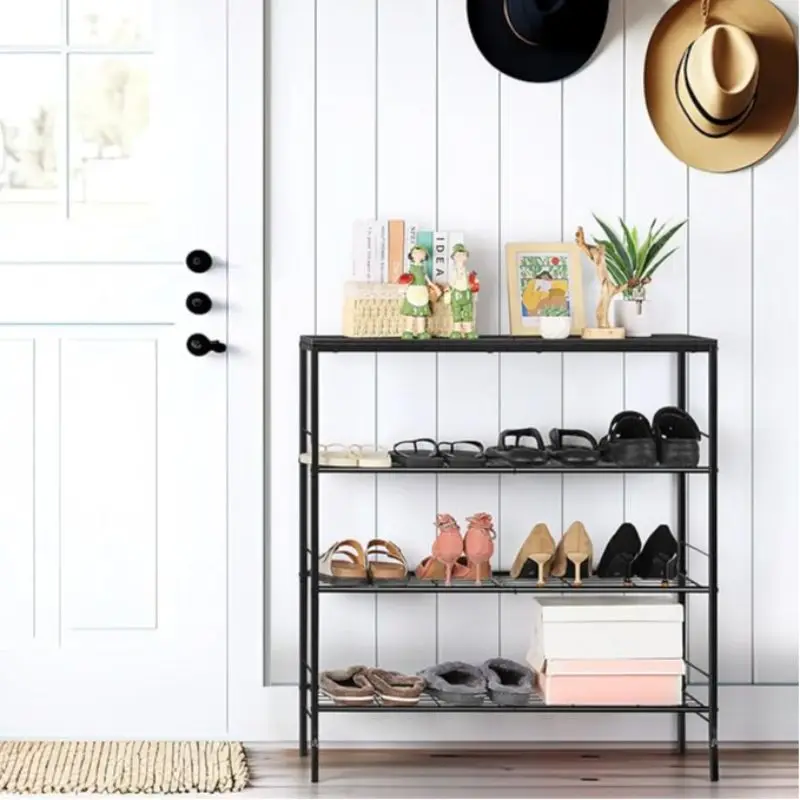 Entryway Shoe Rack 4 Tier Shoe Cabinet Free Standing Shoe Shelf Hallway Tall Shoe Rack for Entryway, Living Room, Large Capacity
