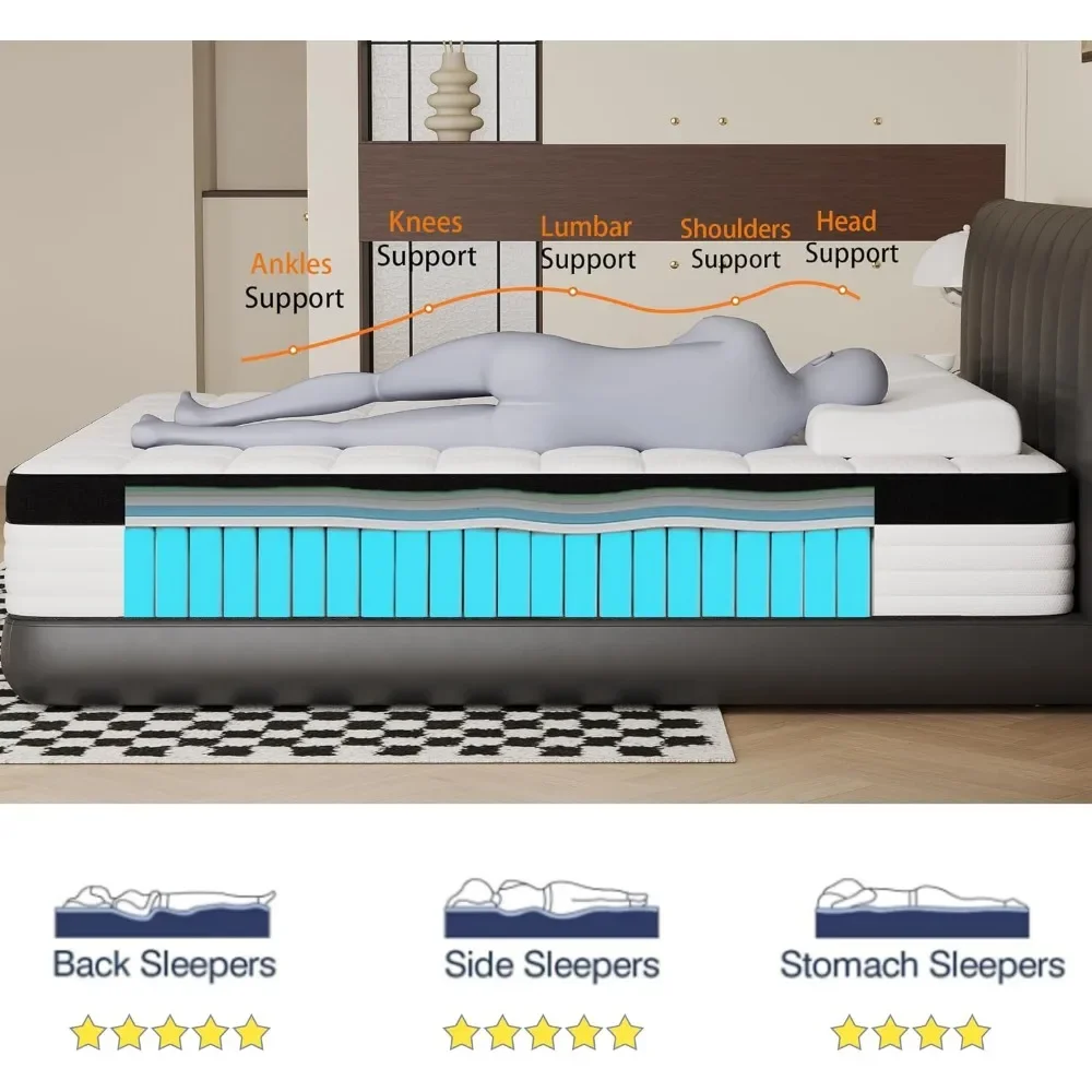 Pressure Relief Matress Medium Firm Mattress With Memory Foam and Pocket Springs Queen Mattress Full Size Bed in - Image 5