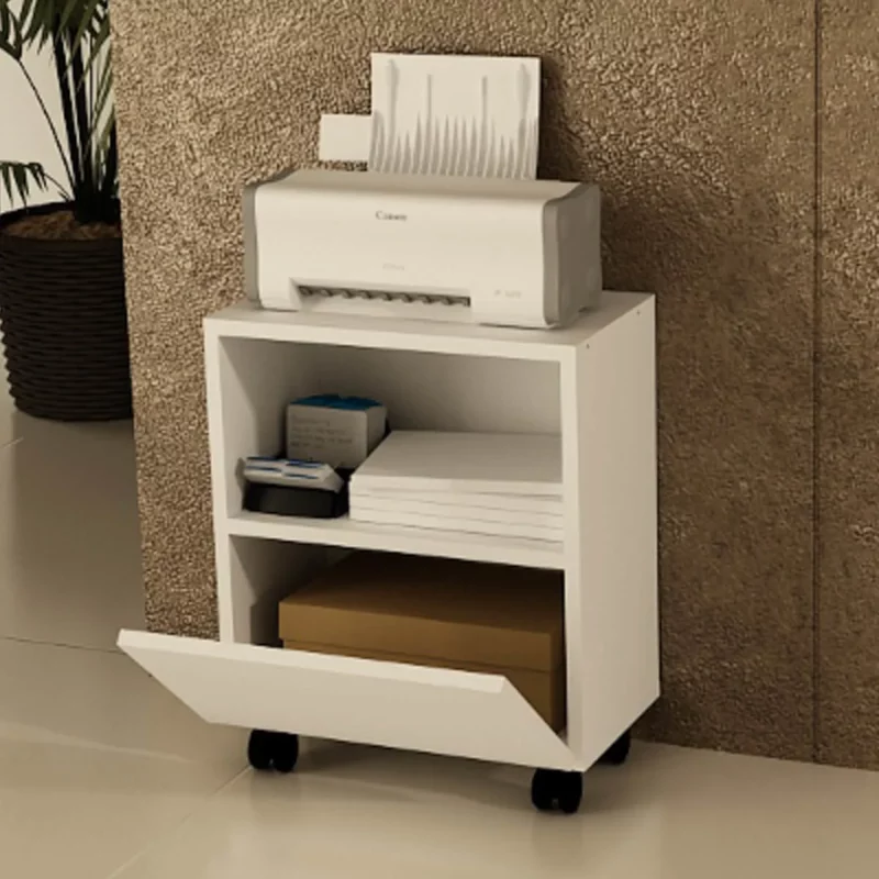Office Cabinet White Double Layer Wheel 2021 Office Decoration Printer Board
