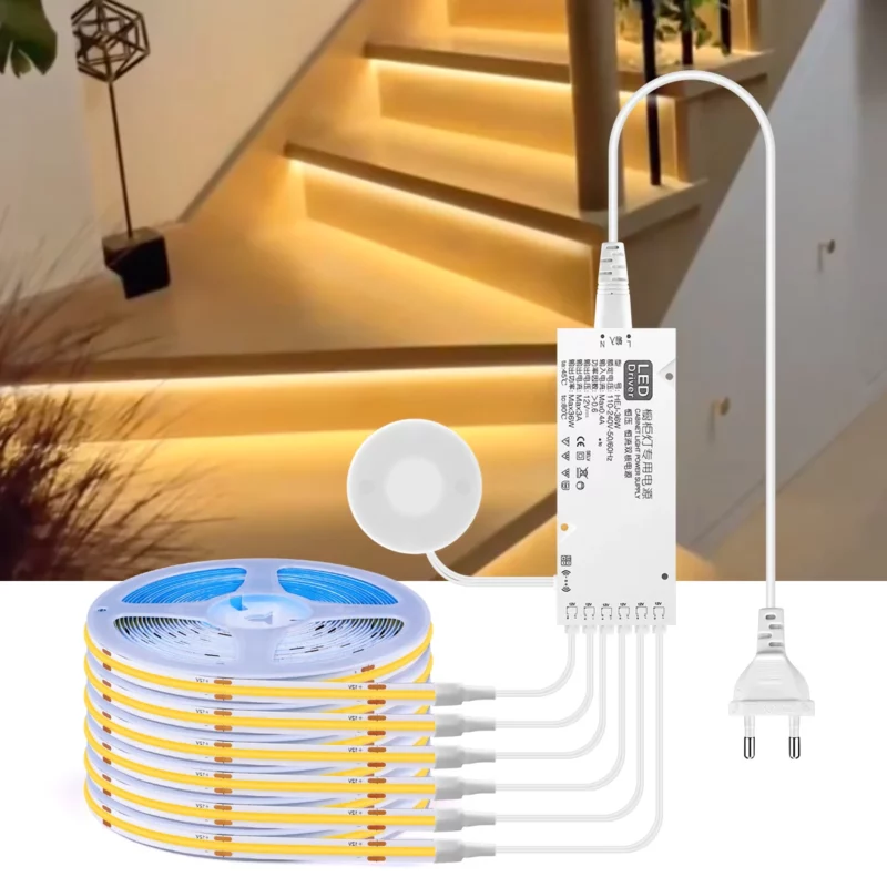 US EU Plug Multi Lamp Parallel LED Strip Lights Flexible COB LED Tape Adhesive Cuttable For Kitchen Closet Shelves DIY Lighting