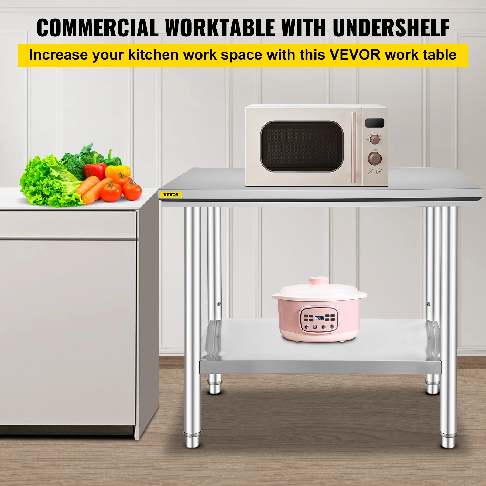 VEVOR Kitchen Work Bench Commercial Catering Table Worktable with Undershelf Stainless Steel 330LBS 286LBS for Restaurant Garage - Image 2