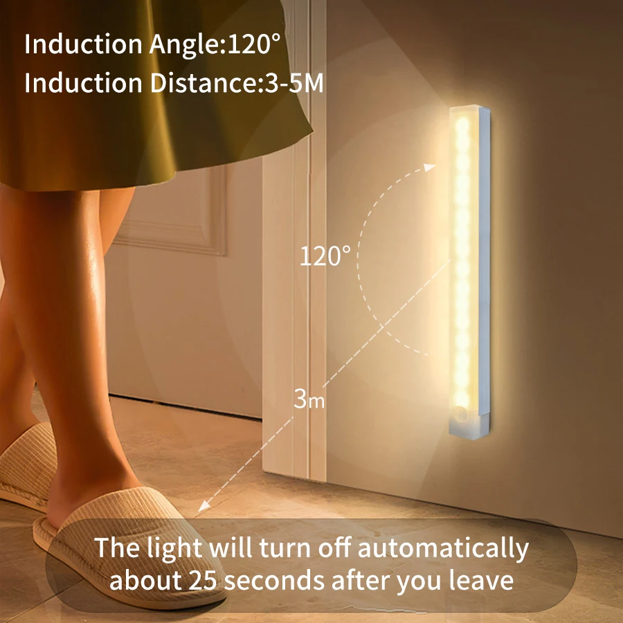Motion Sensor LED Cabinet Light Rechargeable Induction Night Light Wireless Portable Detector Lamp Kitchen Staircase Backlight - Image 3