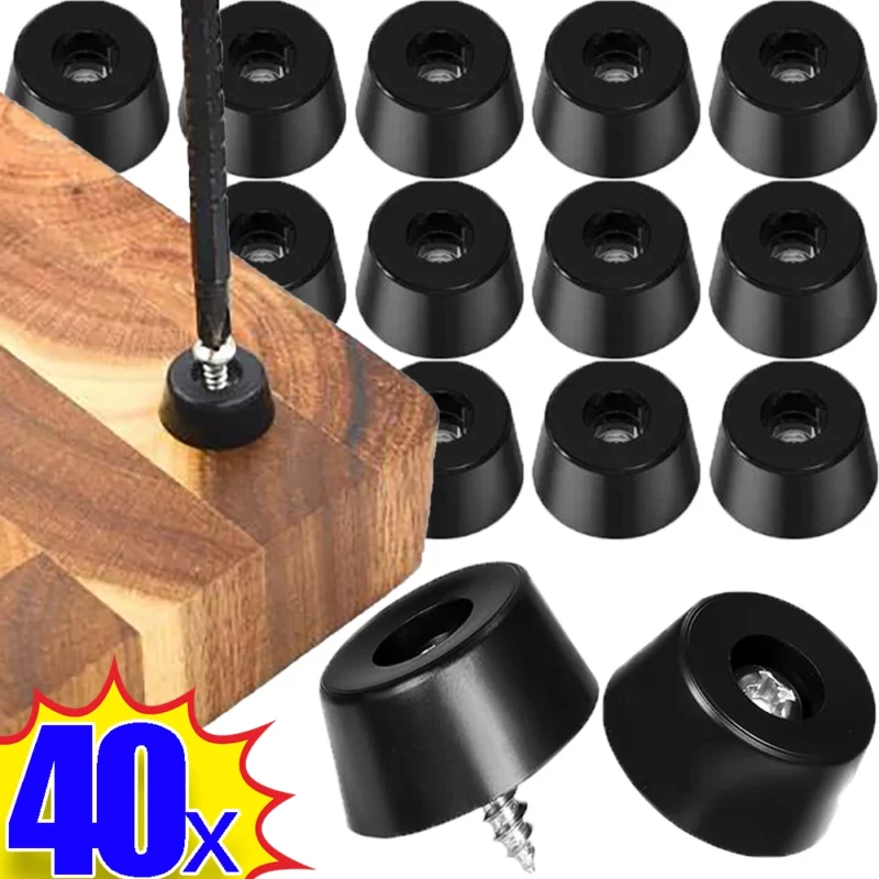 8/40PCS Rubber Furniture Legs Pads Black Round Table Bumpers Non-slip Floor Protectors For Tables Chairs Furniture Gaskets