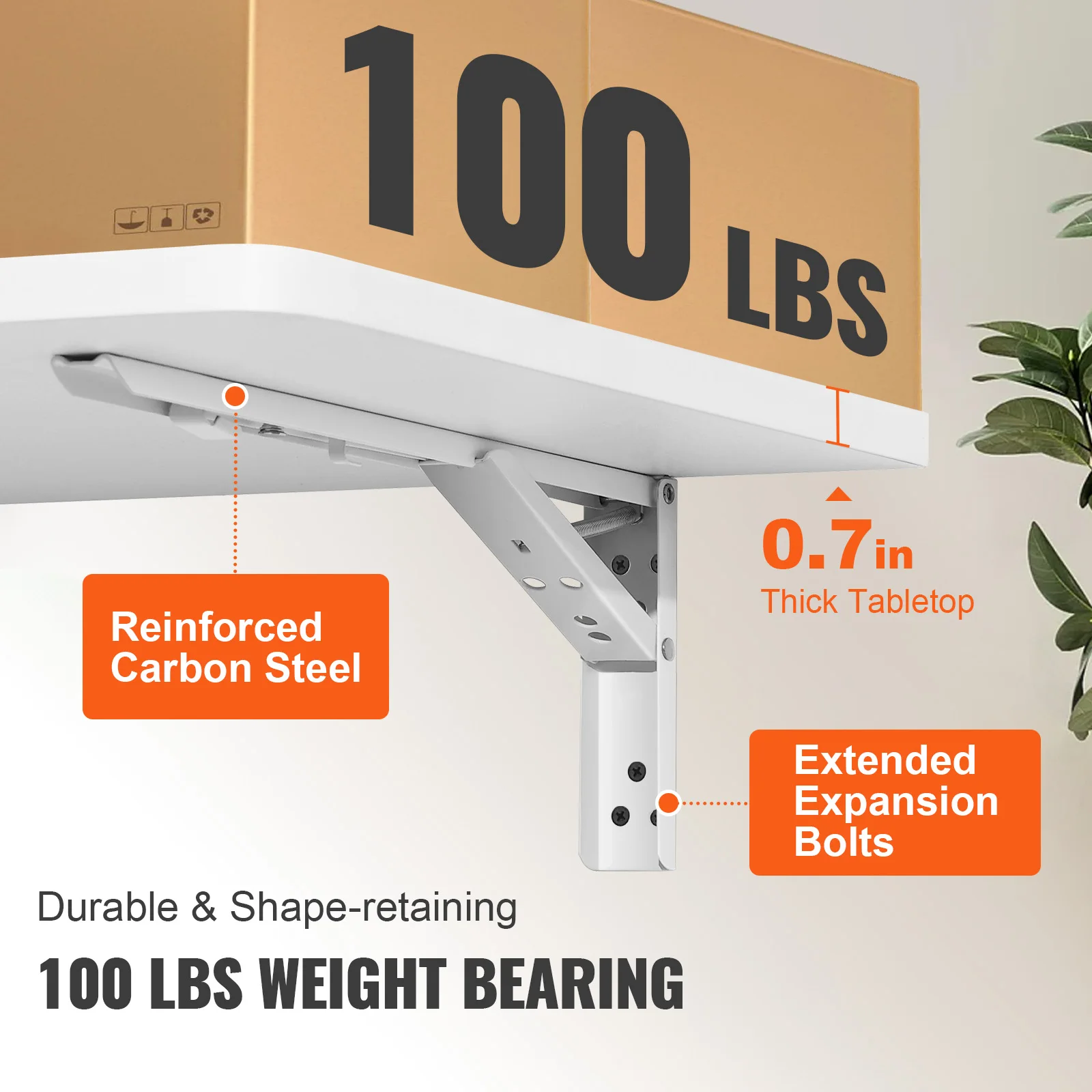 VEVOR Wall Mounted Folding Table Wall Mount Drop Leaf Table with Carbon Steel Bracket Wooden Desk for Dining Laundry Room Office - Image 3