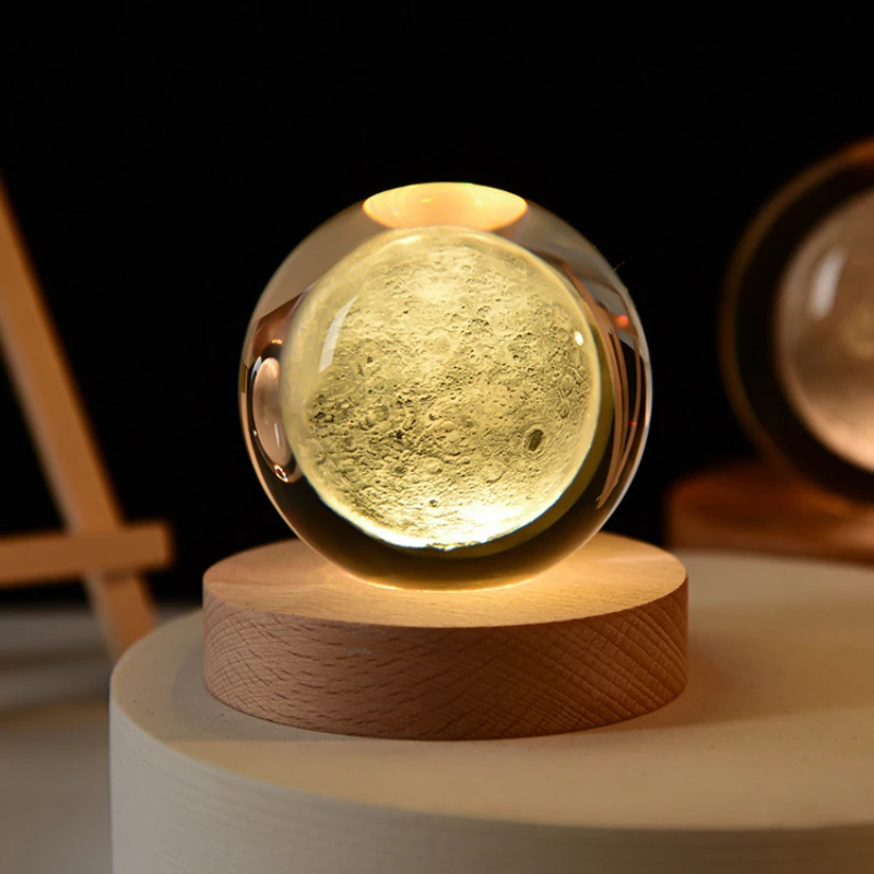 6cm 3D Crystal Ball USB LED Night Light Solar System Santa Claus Ambient Light for Bedroom Home Decor Table Lamp Children Gifts - Image 3