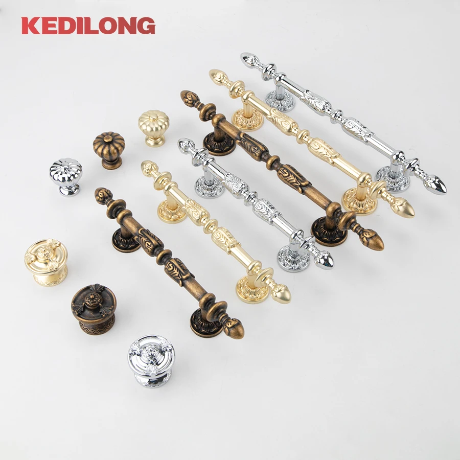 KEDLO European retro light luxury drawer gold long pull style kitchen cabinet silver Pull handle drawer antique knob - Image 6