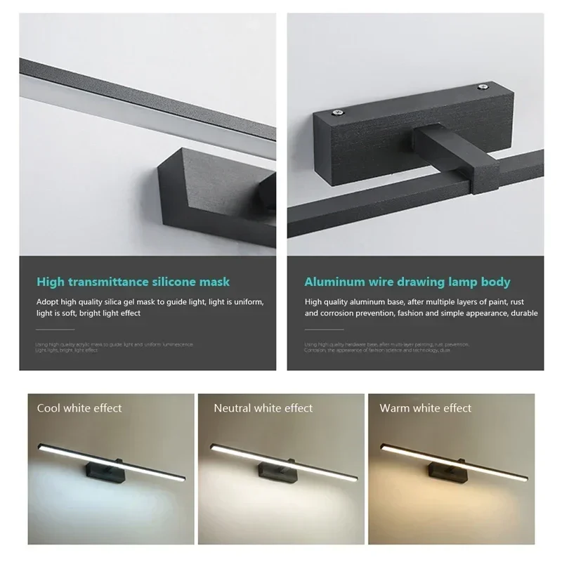 Modern LED Wall Lamp Bathroom Hardwares Sconce Three Colors Lights Aluminum Bathroom Bath Mirror Line Home Decor Light Fixture - Image 5