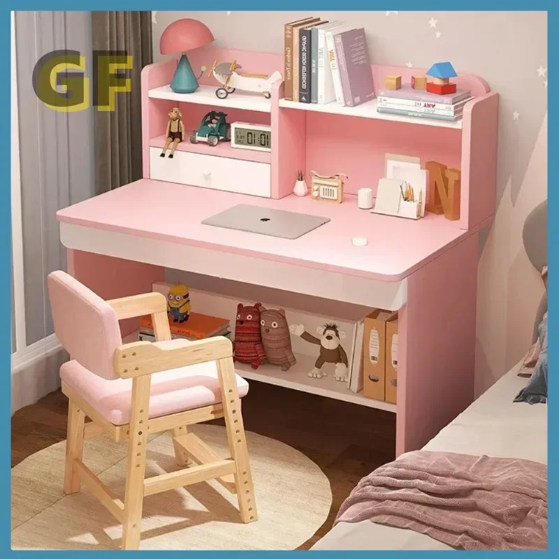 Kids Desk and Chair Set Wooden Computer Office Table for School Students Study Writing Desk Adjustable Chair Storage Cabinets
