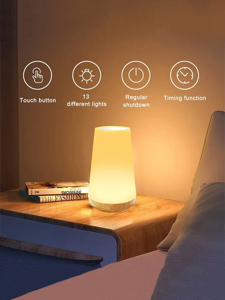 13 RGB Colors LED Night Light for Children Baby Bedroom Decoration Dimmable Touch Lamp Portable Rechargeable Bedside Table Lamp - Image 6