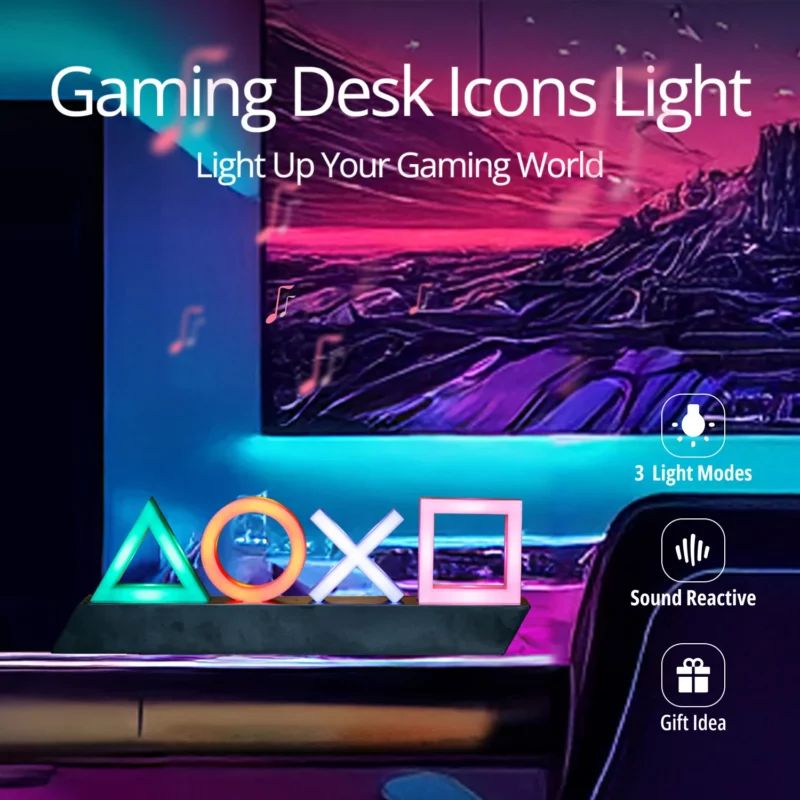 Gaming Desk Icons Light Gammer Neon Sign LED Sign PS4 PS5 Accessories Gaming Desk Accessories Game Room Decor