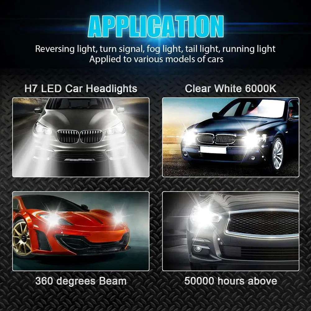 2pcs H7 Led Headlight Bulb Kit Car Fog Light Bulbs High Low Beam 110w 30000lm Super-Bright 6000k White Led Lights For Vehicles - Image 6