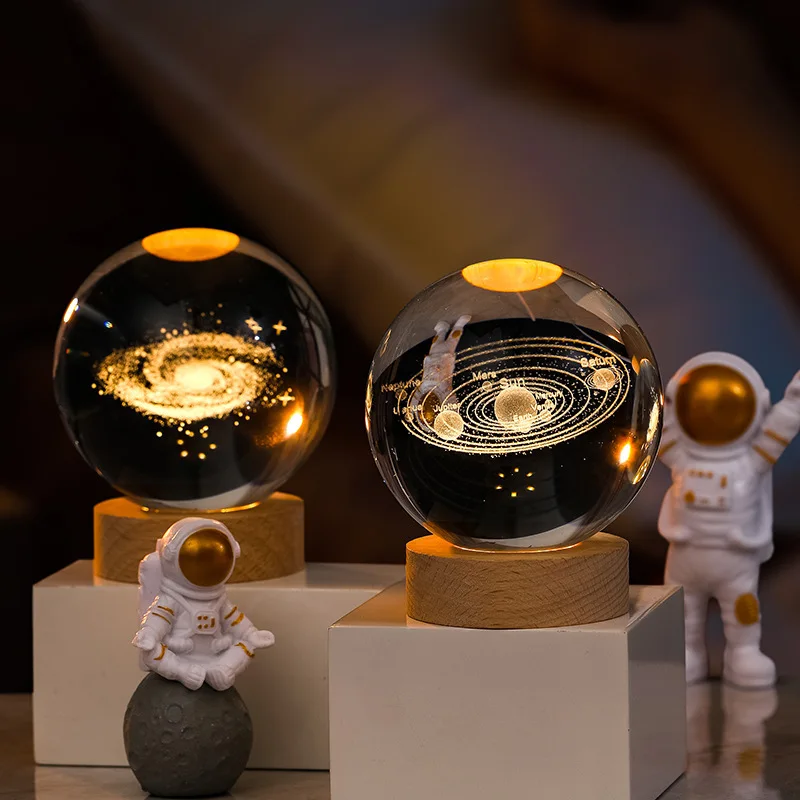 6cm 3D Crystal Ball Crystal Planet Night Light Laser Engraved Solar System Globe Astronomy Birthday Gift Home Desktop Decoration - Image 2