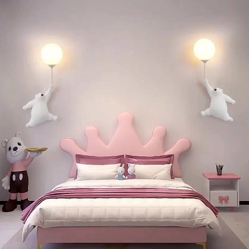 Cartoon Balloon Bear Wall Lamp for Children Room Kids Baby Bedroom Bedside Wall Light with 3D Printing Moon Wall Sconce Lighting - Image 2