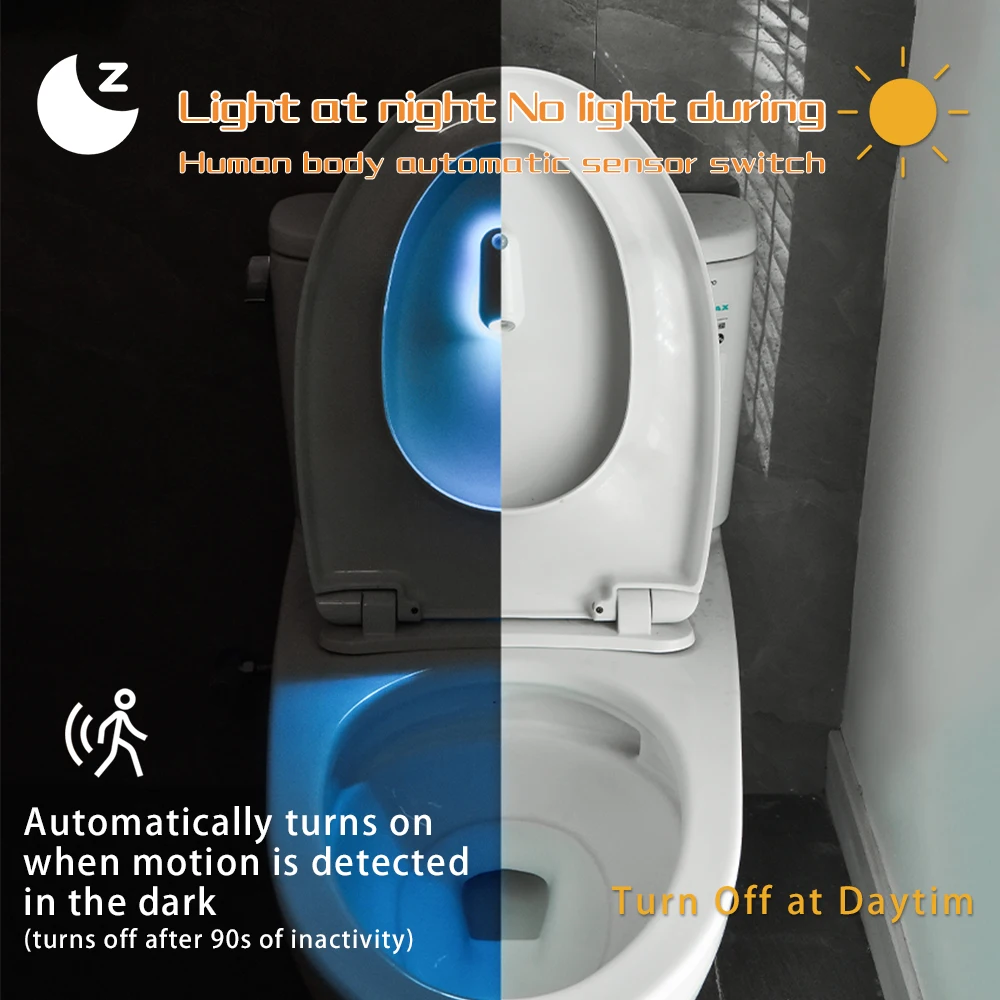 Toilet Night Light Motion Sensor Light Toilet Bowl Light RGB 7Color Changing For Bathroom Decoration LED Rechargeable LED Light - Image 3