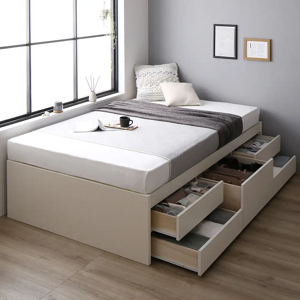 Customized Modern Bedrooms Sets Wood Storage Beds MDF Tatami Double Bed Frame With Storage and Headboard - Image 3