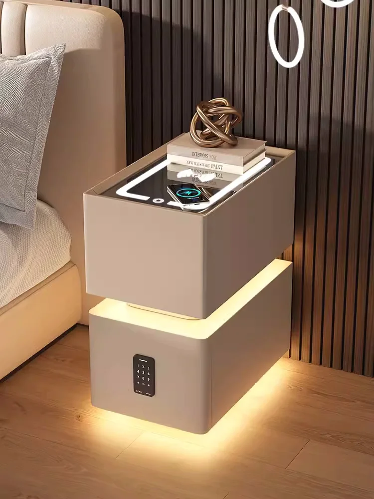 Creative 25cm Smart Bedside Table with Sensor Light Nordic Style Storage Cabinet Bedroom Nightstand with Wireless Charging - Image 2